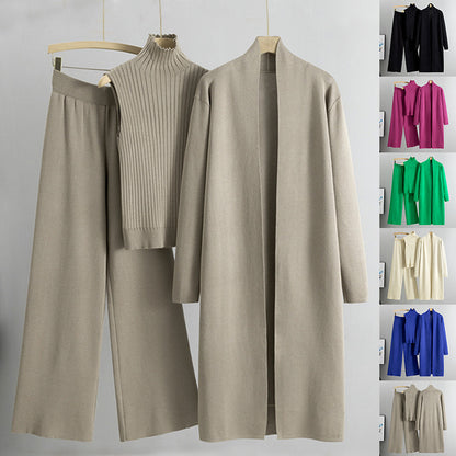 Women's 3-Piece Knit Co-ord Set | Vest, Cardigan & Wide-Leg Trousers