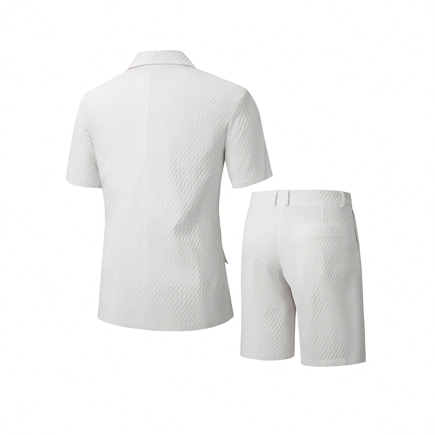 Men’s Slim-Fit White Short Two-Piece Suit – Business Casual Summer Outfit, Lightweight Woven Polyester Set (S–XXL)