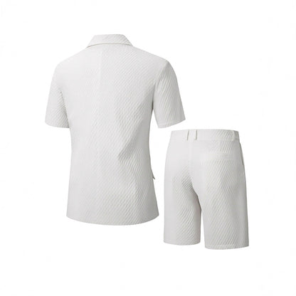 Men’s Slim-Fit White Short Two-Piece Suit – Business Casual Summer Outfit, Lightweight Woven Polyester Set (S–XXL)