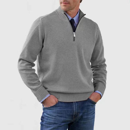 Men's Stand Collar Zip-Up Knit Sweater | Slim Fit Long Sleeve Pullover