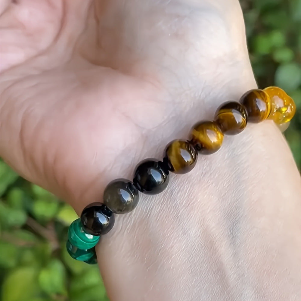 Natural Crystal Stone Bracelet | Citrine, Malachite & Dongling Stone