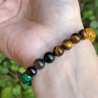 Natural Crystal Stone Bracelet | Citrine, Malachite & Dongling Stone