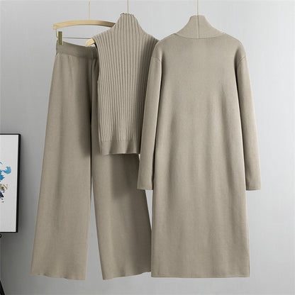 Women's 3-Piece Knit Co-ord Set | Vest, Cardigan & Wide-Leg Trousers