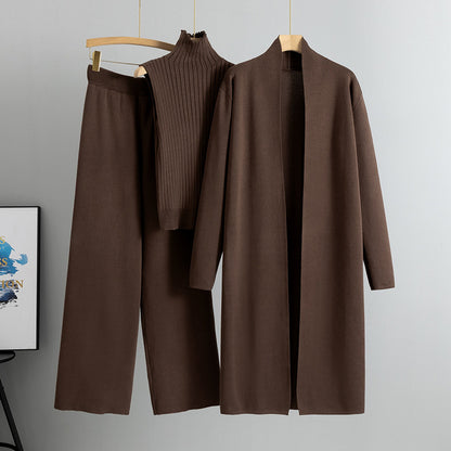 Women's 3-Piece Knit Co-ord Set | Vest, Cardigan & Wide-Leg Trousers