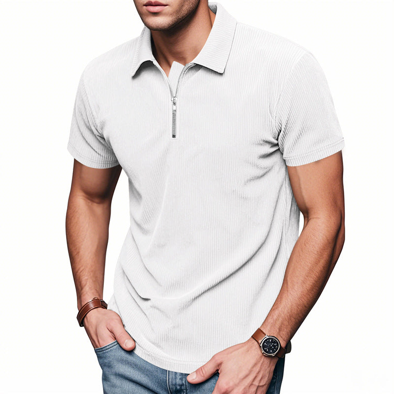 Men’s Loose Fit Corduroy Half-Zip Polo Short Sleeve T-Shirt – Casual Pullover Streetwear Top (S–XXXL)