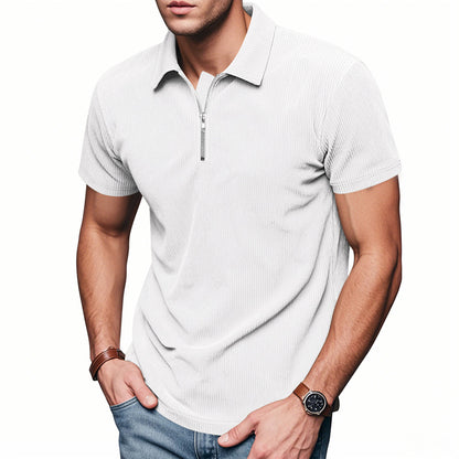 Men’s Loose Fit Corduroy Half-Zip Polo Short Sleeve T-Shirt – Casual Pullover Streetwear Top (S–XXXL)