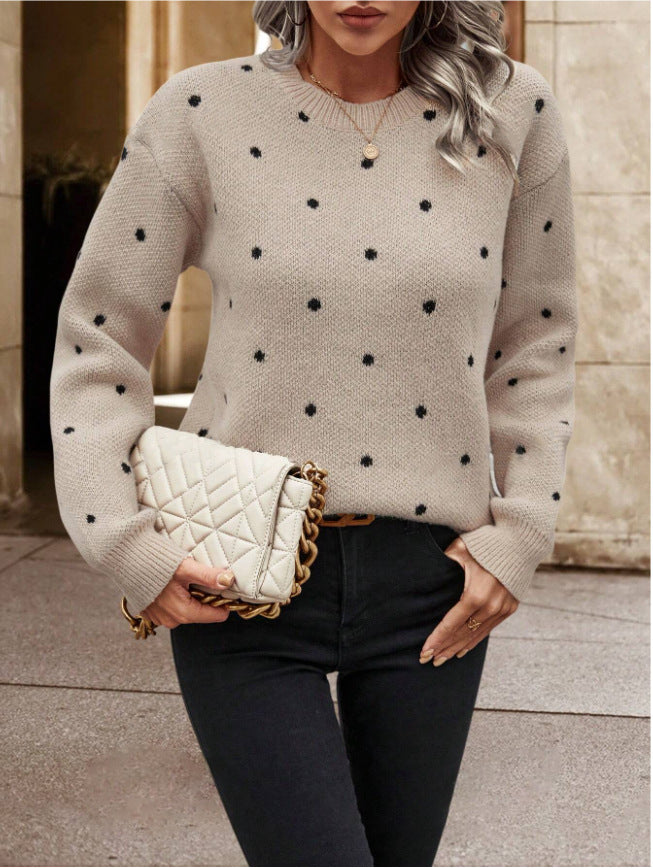 Polka Dot Jacquard Knit Pullover Sweater | Cosy Women's Knitwear