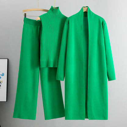 Women's 3-Piece Knit Co-ord Set | Vest, Cardigan & Wide-Leg Trousers