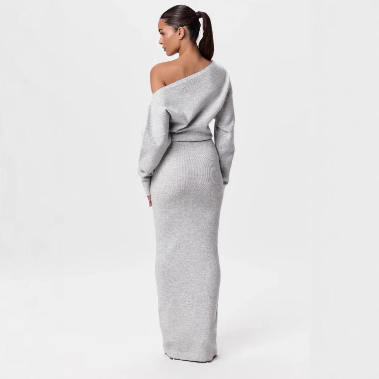 Off-Shoulder Bodycon Knitted Dress | Slim Fit Long Sleeve Evening Party Dress