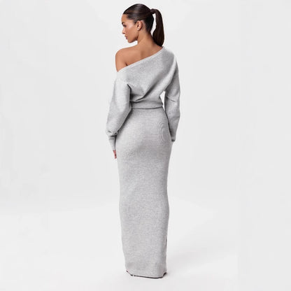 Off-Shoulder Bodycon Knitted Dress | Slim Fit Long Sleeve Evening Party Dress