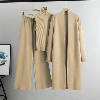 Women's 3-Piece Knit Co-ord Set | Vest, Cardigan & Wide-Leg Trousers