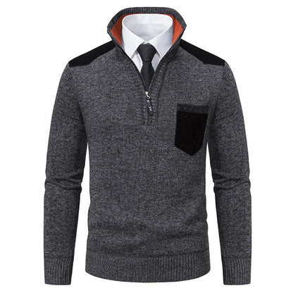Men's Fleece-Lined Slim Fit Pullover Sweater | Warm Knit Jumper for Autumn & Winter