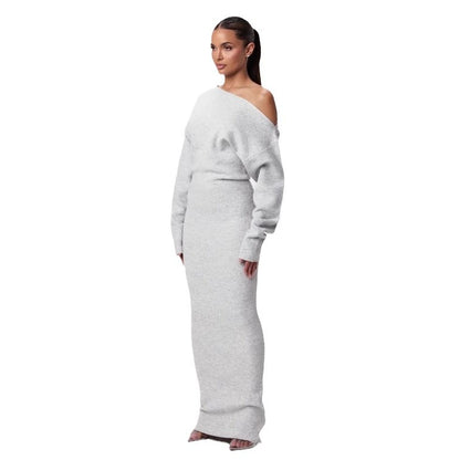 Off-Shoulder Bodycon Knitted Dress | Slim Fit Long Sleeve Evening Party Dress