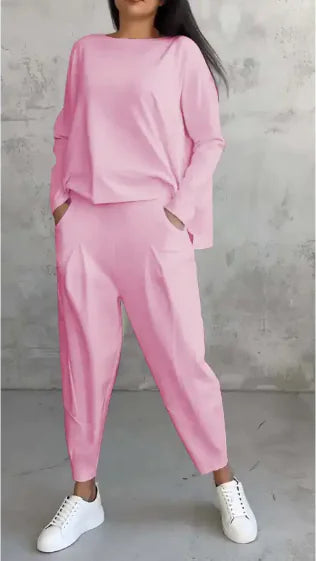 Women’s Autumn Sports Set Long Sleeve Top & Wide-Leg Pants, two pieces outfit