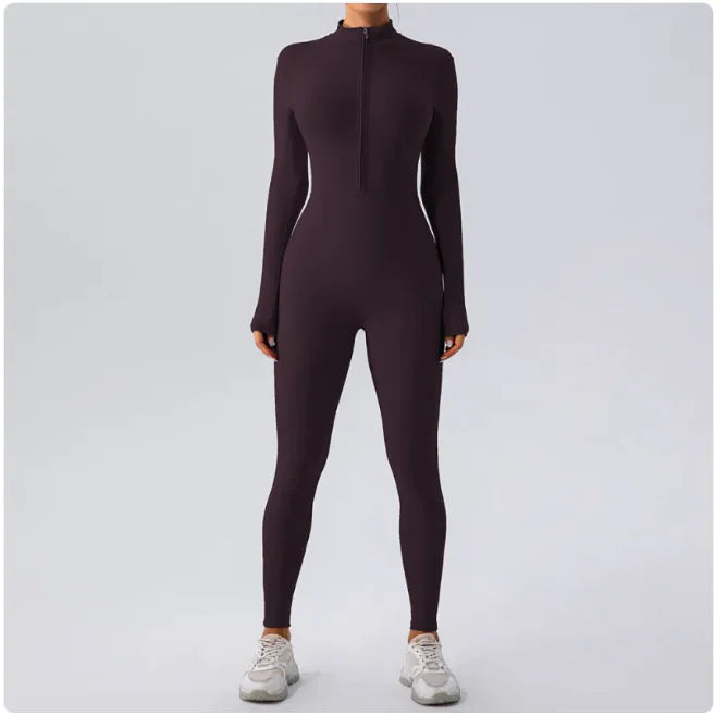 Fleece-Lined Yoga Jumpsuit Soft Fitted Women Active Wear