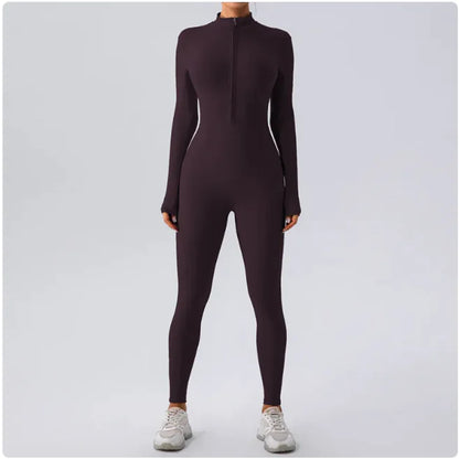Fleece-Lined Yoga Jumpsuit Soft Fitted Women Active Wear