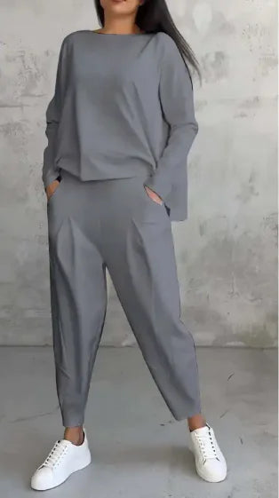 Women’s Autumn Sports Set Long Sleeve Top & Wide-Leg Pants, two pieces outfit